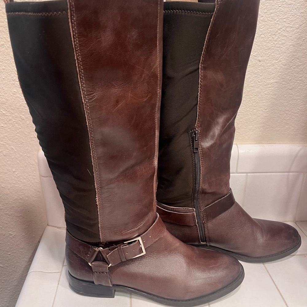 Arturo Chiang Brown Leather Knee-High Riding Style Boots w/ Buckle Details Sz 8 - Picture 2 of 8